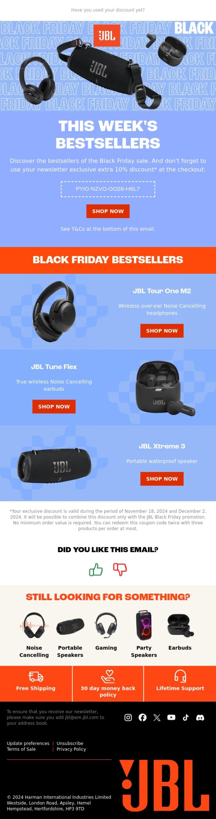 Email Design Inspiration from JBL, Black Friday bestsellers