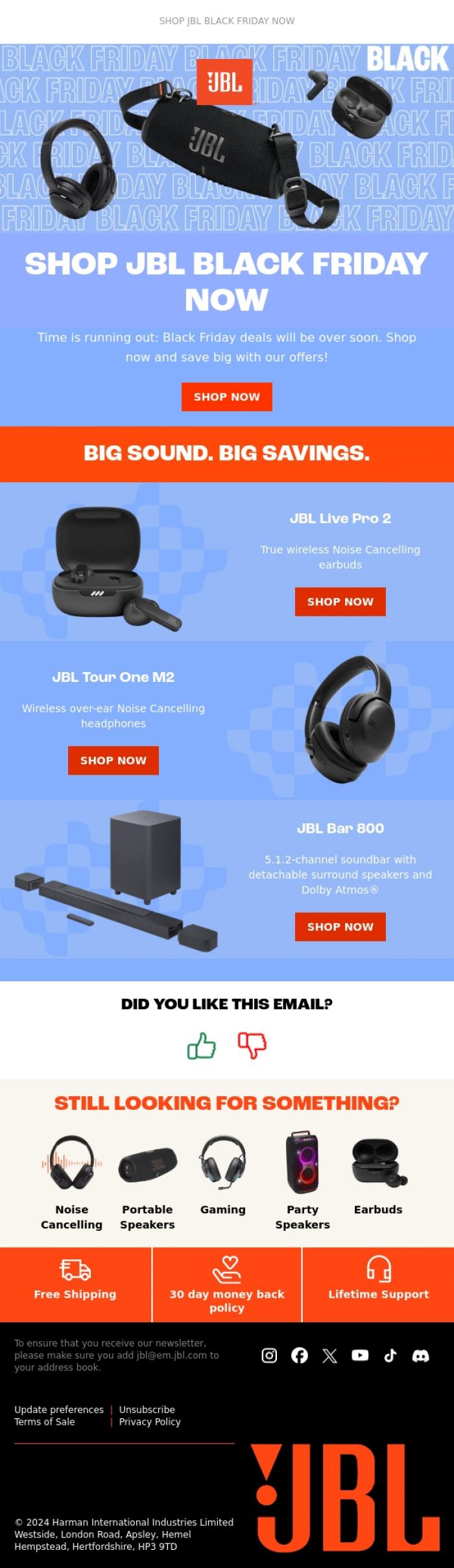 Email Design Inspiration from JBL, These offers will soon expire