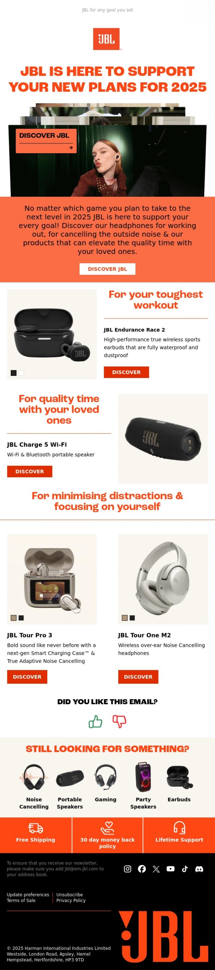 Email Design Inspiration from JBL, We've got your back in 2025!