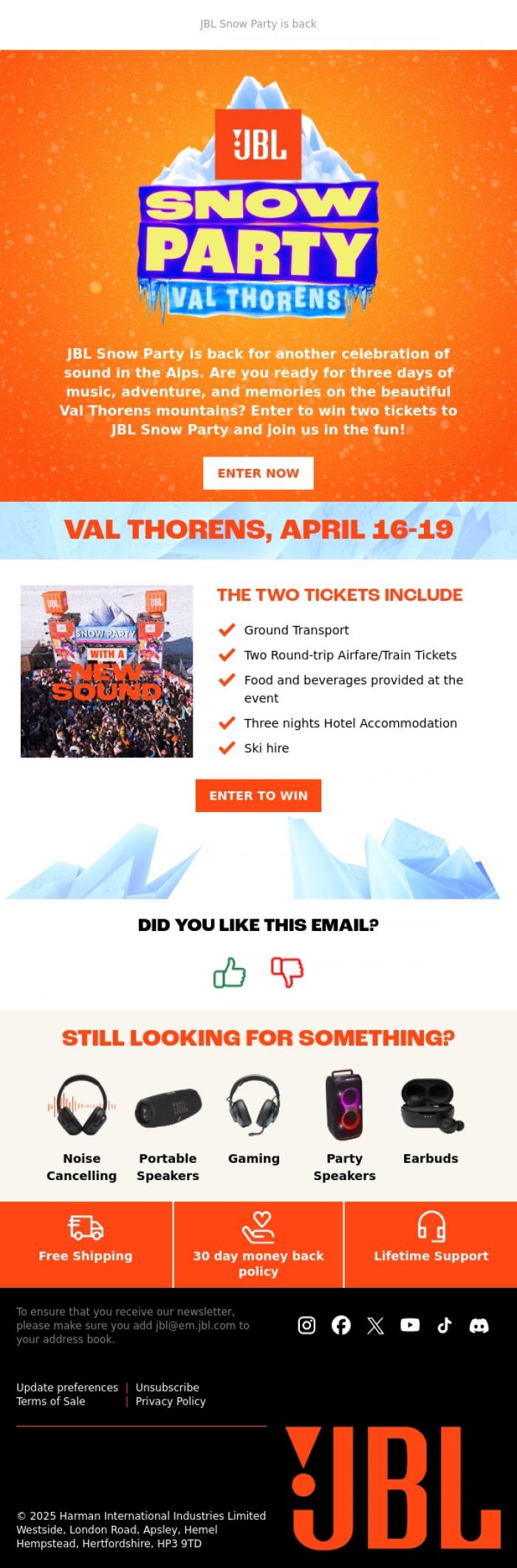 Email Design Inspiration from JBL, Win the tickets!
