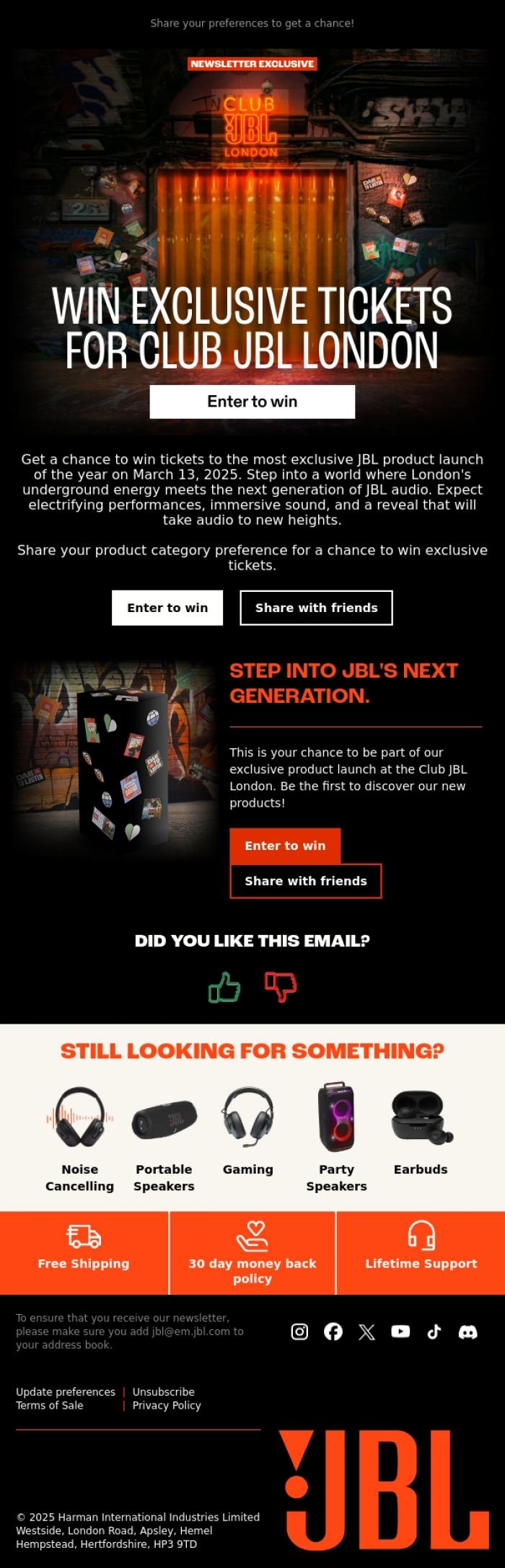 Email Design Inspiration from JBL, Win exclusive tickets to the JBL product launch