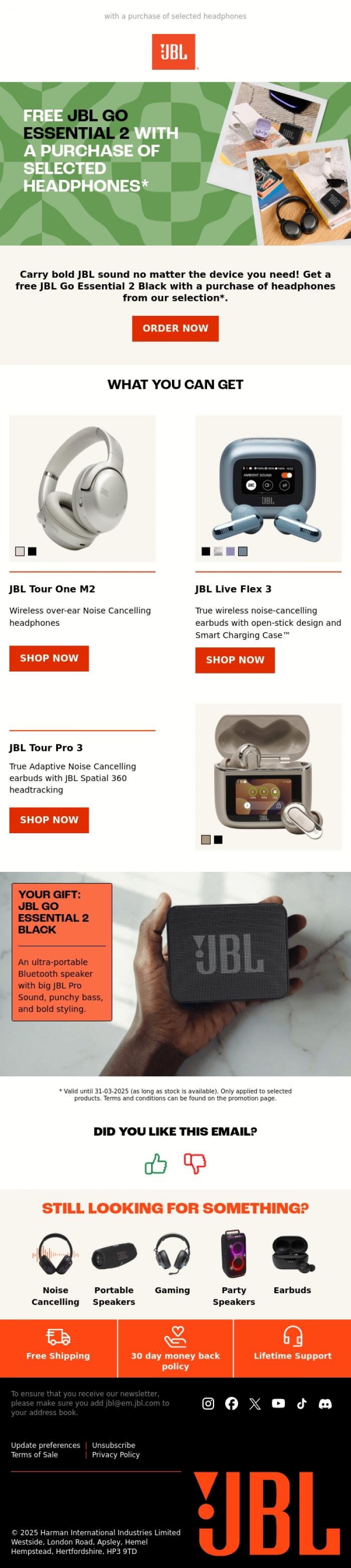 Email Design Inspiration from JBL, Free JBL Go Essential 2