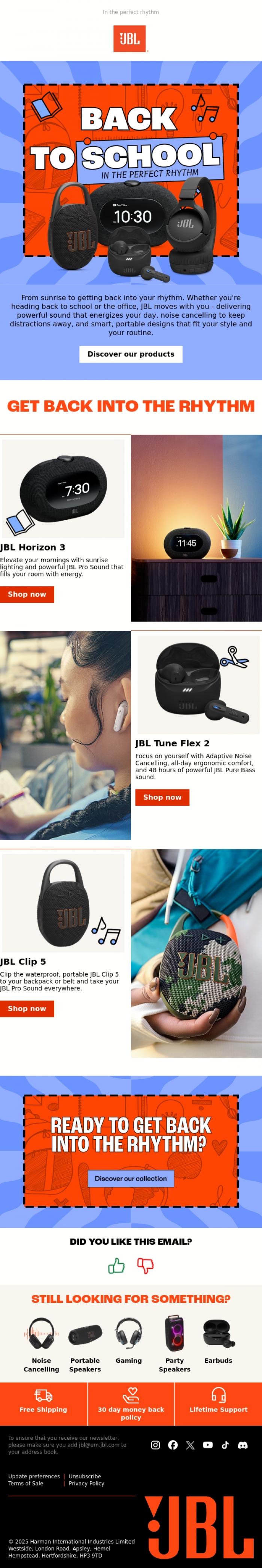 Email Design Inspiration from JBL, Back to school