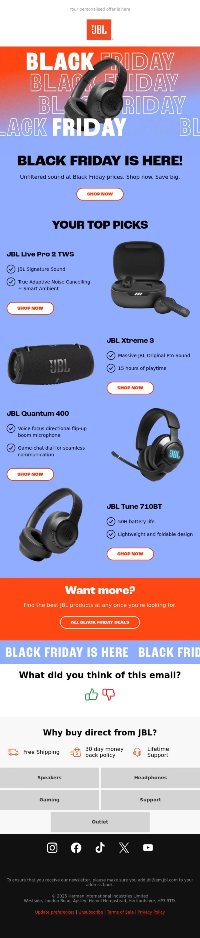 Email Design Inspiration from JBL, It's time for Black Friday deals!