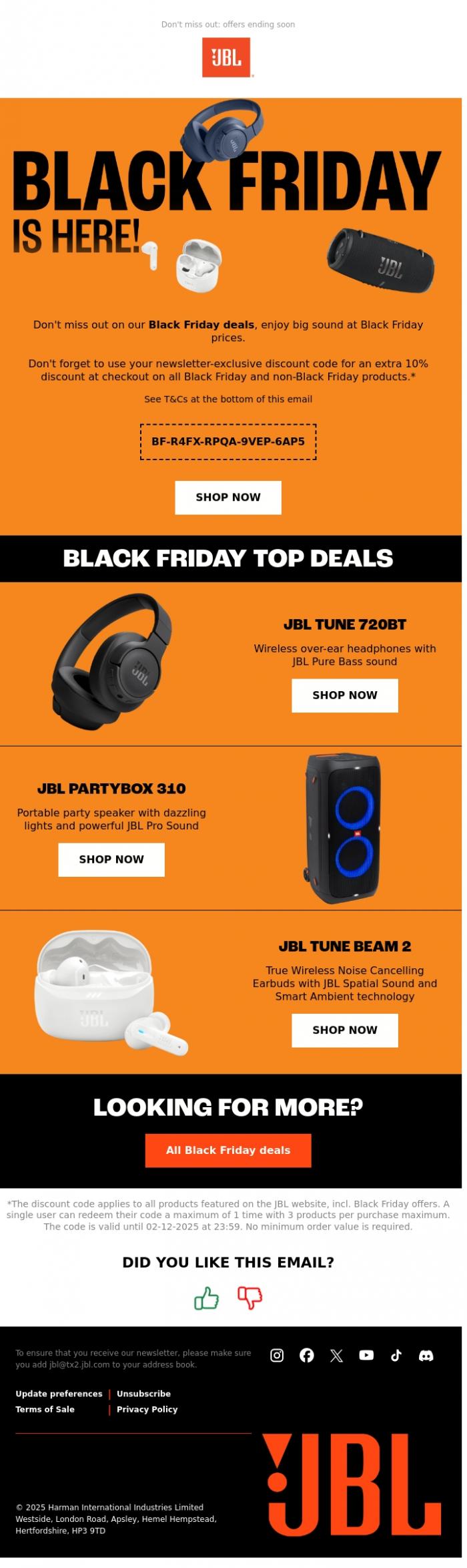 Email Design Inspiration from JBL, Black Friday is here!