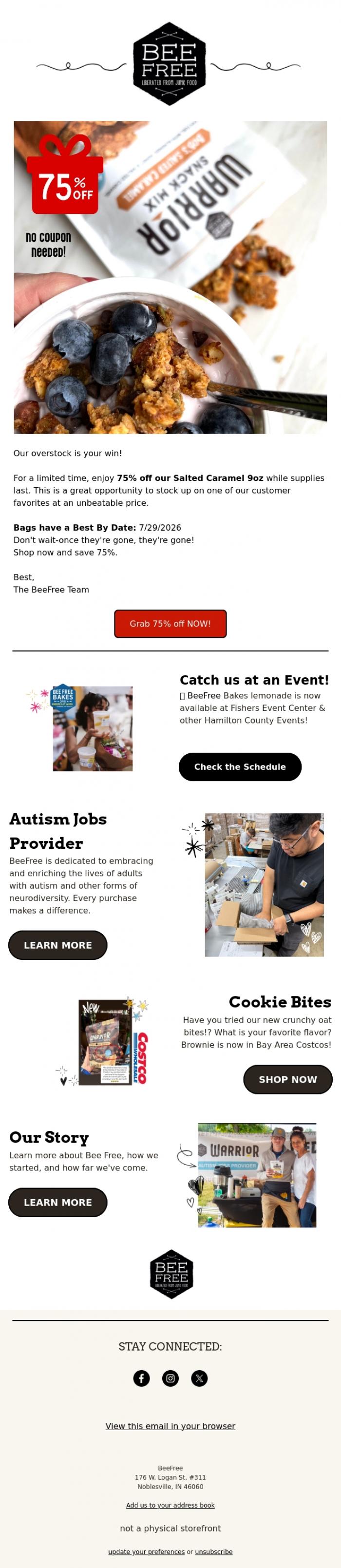 Email Design Inspiration from Jen at BeeFree, 75% Off Salted Caramel 9oz - While Supplies Last!