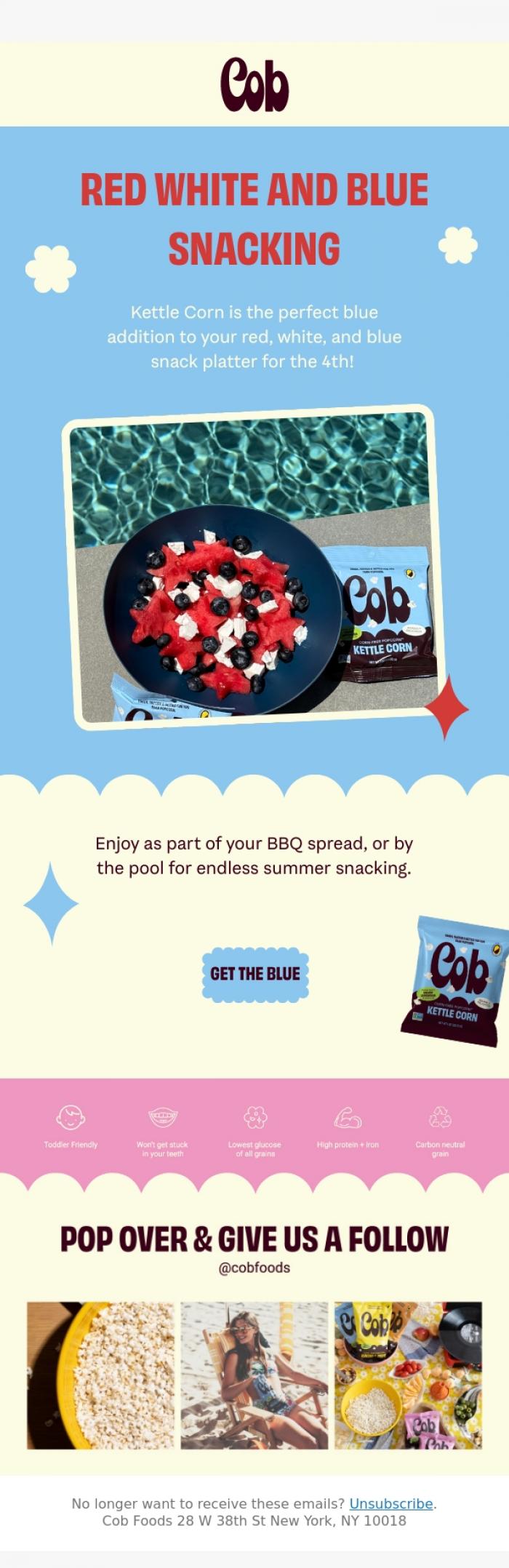 Email Design Inspiration from Jess @ Cob, 4th of July Snacking 🍉 ☀️