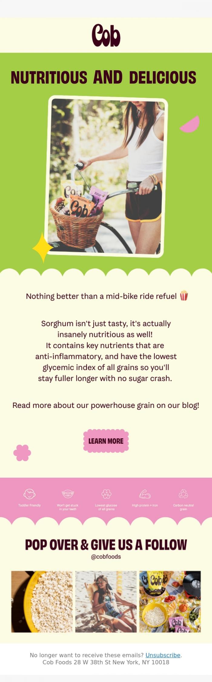 Email Design Inspiration from Jess @ Cob, Snacks That Fuel You