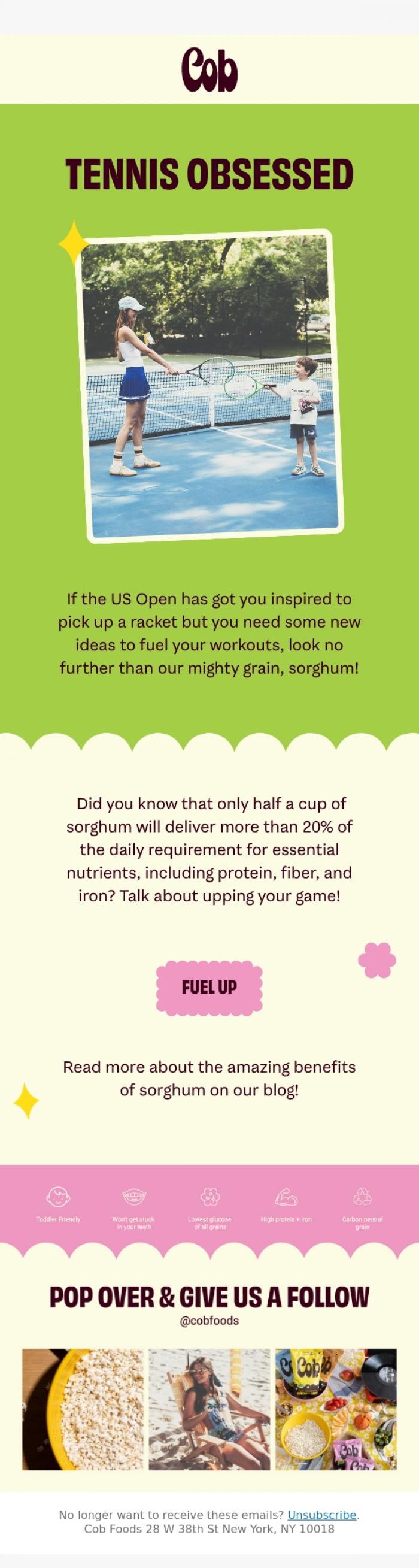 Email Design Inspiration from Jess @ Cob, Sorghum + Tennis = MATCH Made in Heaven
