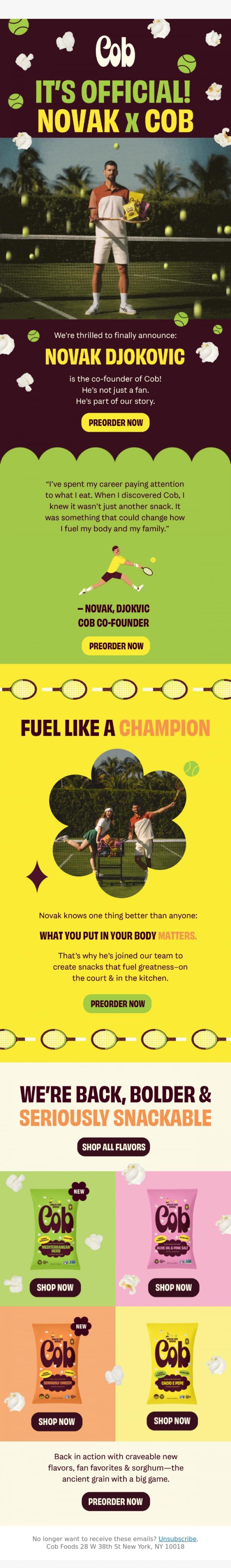 Email Design Inspiration from Jess @ Cob, Snack Like Novak 🎾🍿