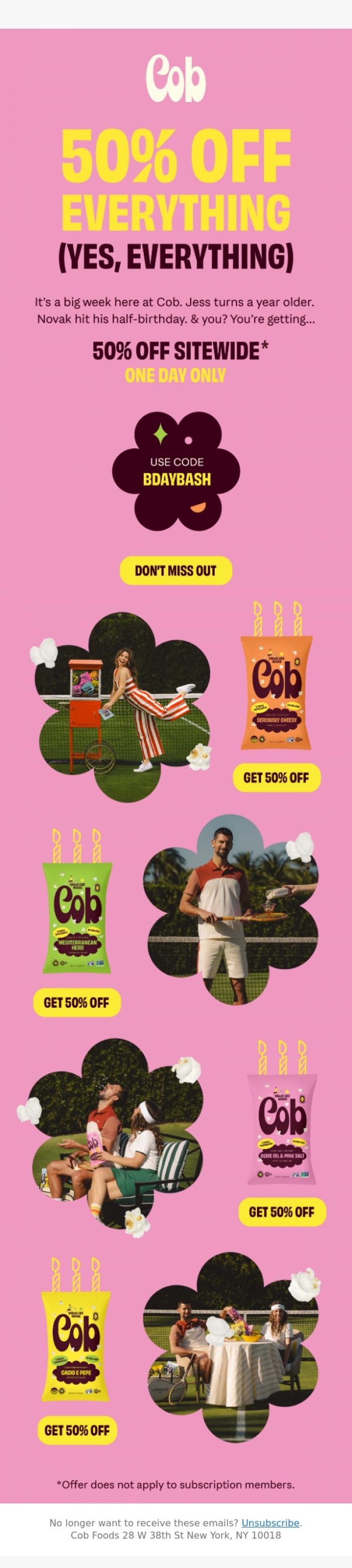 Email Design Inspiration from Jess @ Cob, Two birthdays. One sale (20% off!) 🎂