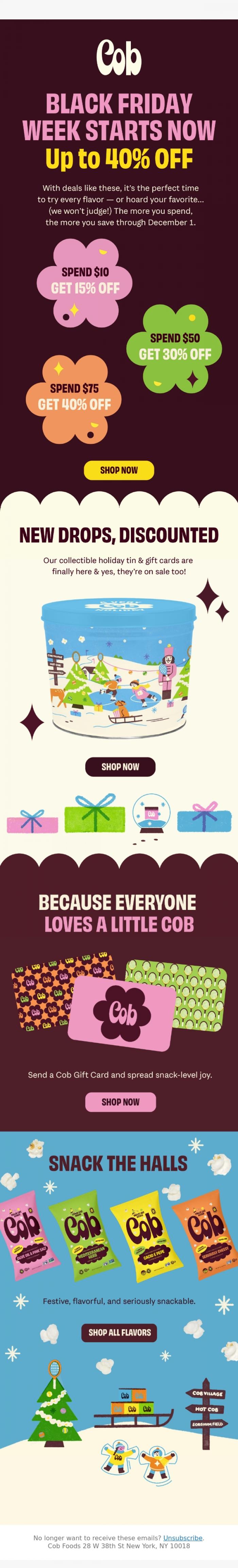 Email Design Inspiration from Jess @ Cob, Black Friday starts NOW 🤩 up to 40% off!
