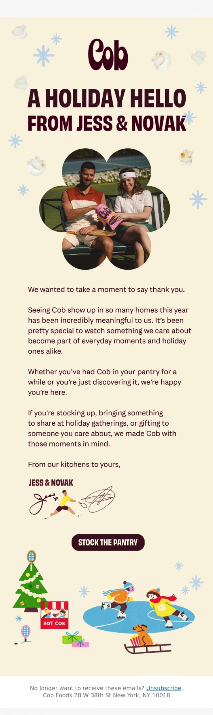 Email Design Inspiration from Jess @ Cob, A holiday hello from Novak & Jess