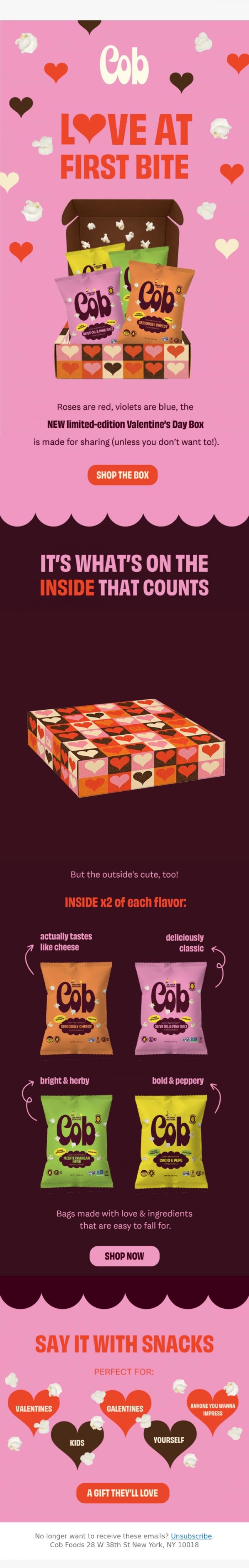 Email Design Inspiration from Jess @ Cob, A gift for the snack lover in your life 💘