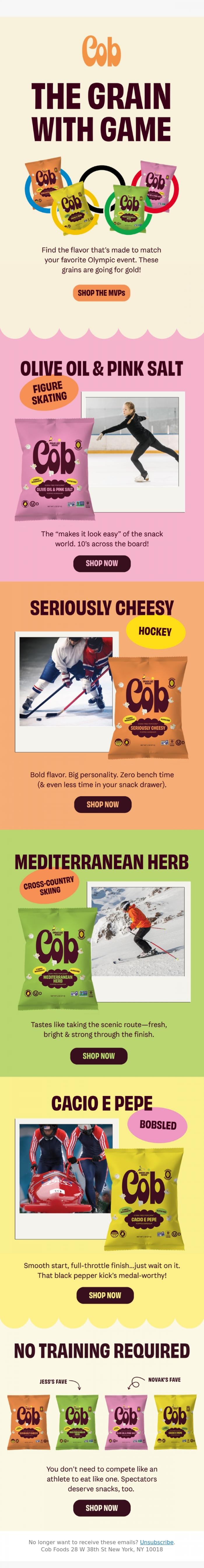 Email Design Inspiration from Jess @ Cob, The snack games are ON ❄️🥇