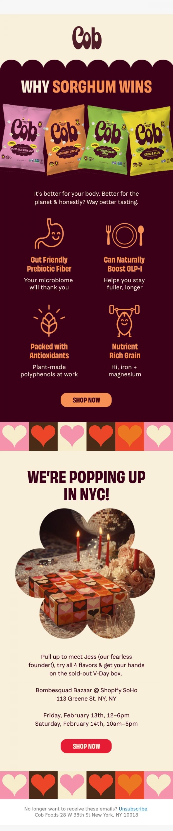 Email Design Inspiration from Jess @ Cob, We're Popping Up in NYC (But First... Sorghum)