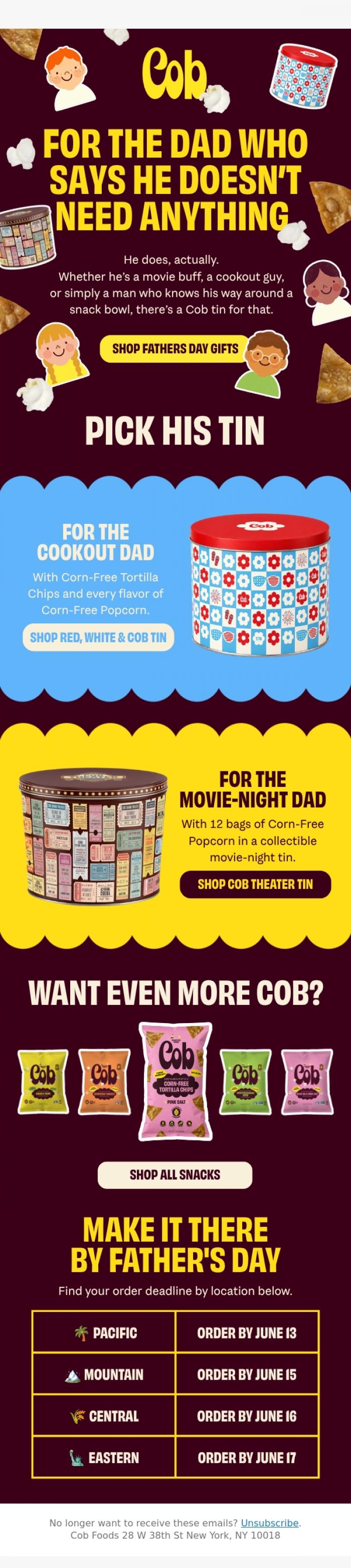 Email Design Inspiration from Jess @ Cob, A Father's Day gift for every flavor of dad
