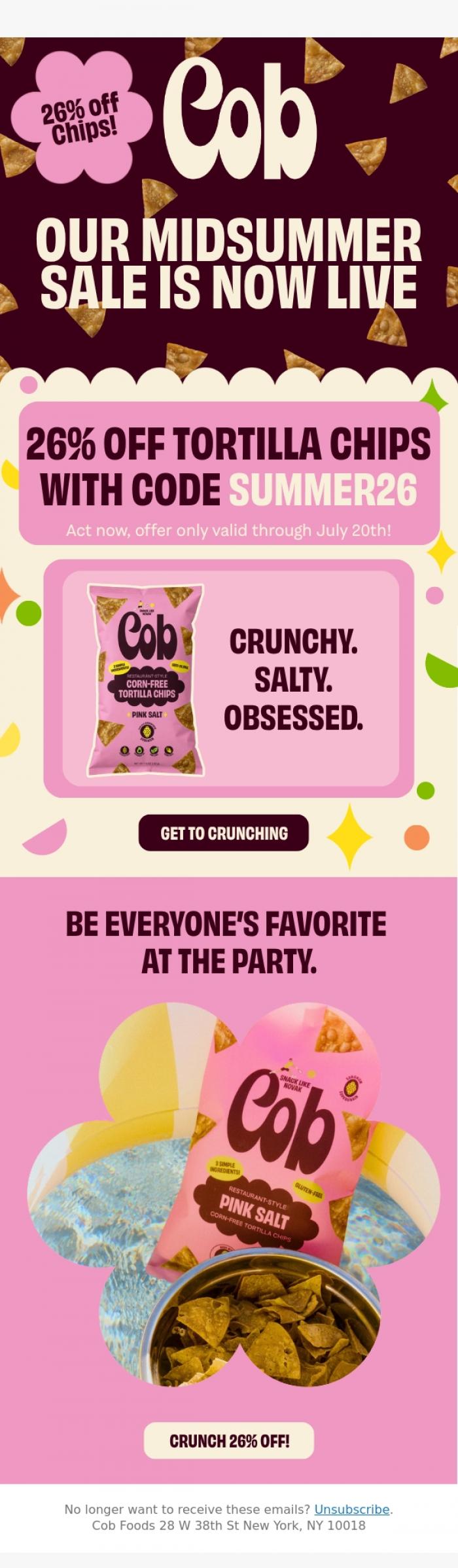 Email Design Inspiration from Jess @ Cob, Crunch Time! Grab Your 26% Off Now!