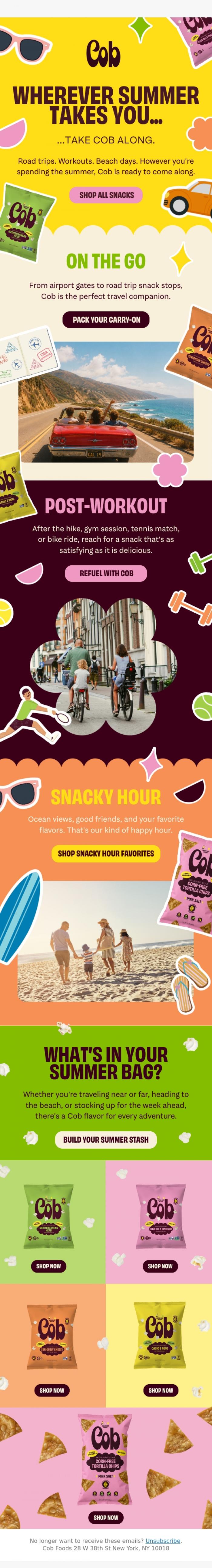 Email Design Inspiration from Jess @ Cob, ✈️🏖️🌊 Don't forget the snacks.