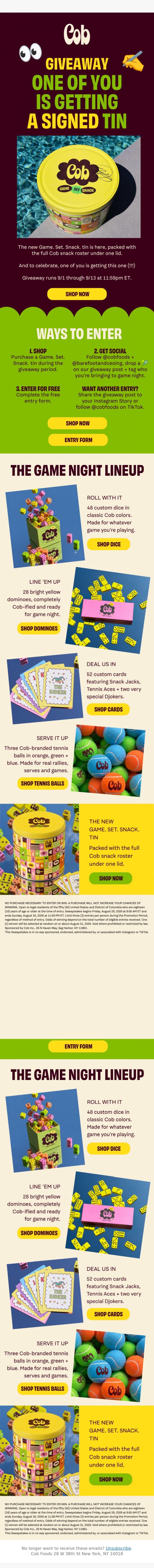Email Design Inspiration from Jess @ Cob, WIN A SIGNED TIN 🎾🚨✍️