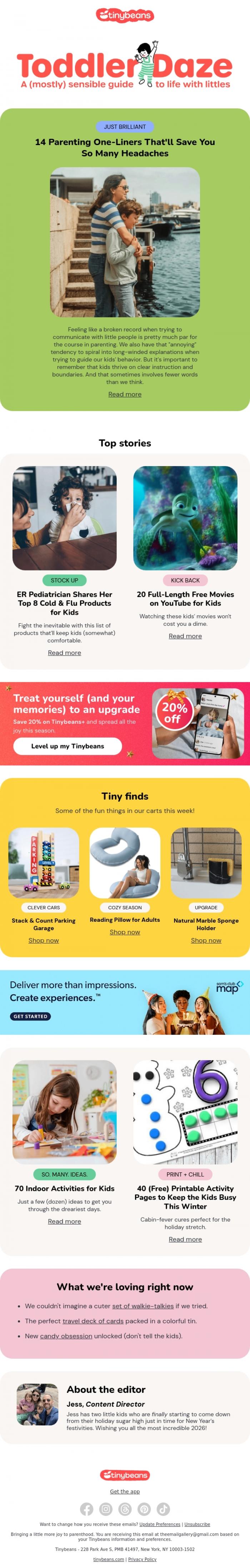 Email Design Inspiration from Jess from Tinybeans, 14 parenting one-liners that'll save you so many headaches