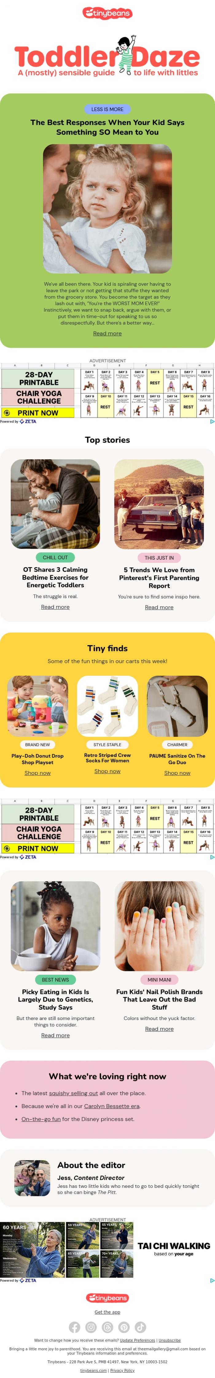 Email Design Inspiration from Jess from Tinybeans, The best responses when your kid says something SO mean to you