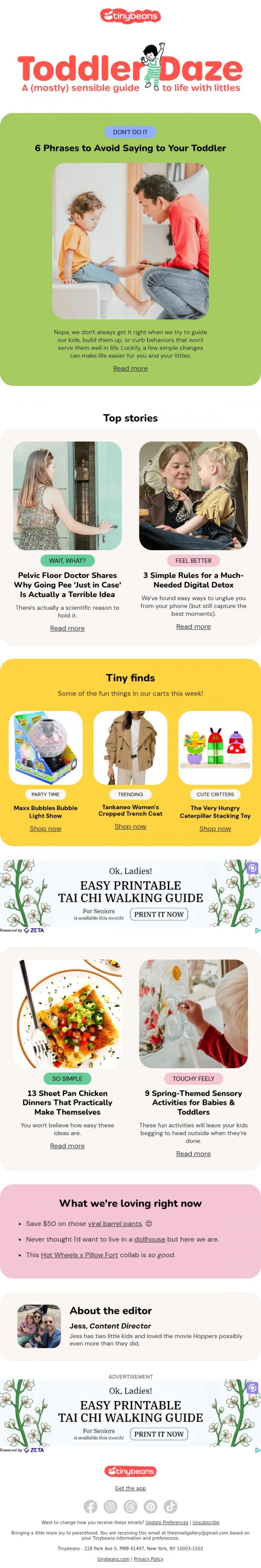 Email Design Inspiration from Jess from Tinybeans, 6 phrases to avoid saying to your toddler 🙊