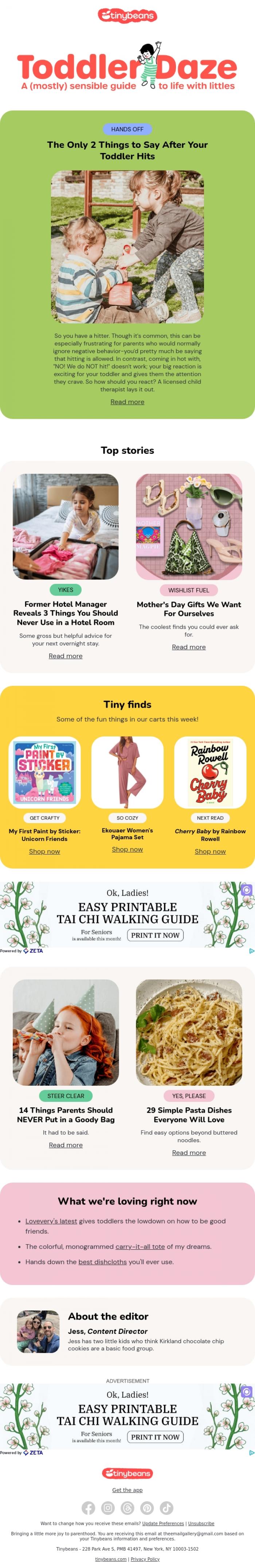 Email Design Inspiration from Jess from Tinybeans, The only 2 things to say after your toddler hits ✌️