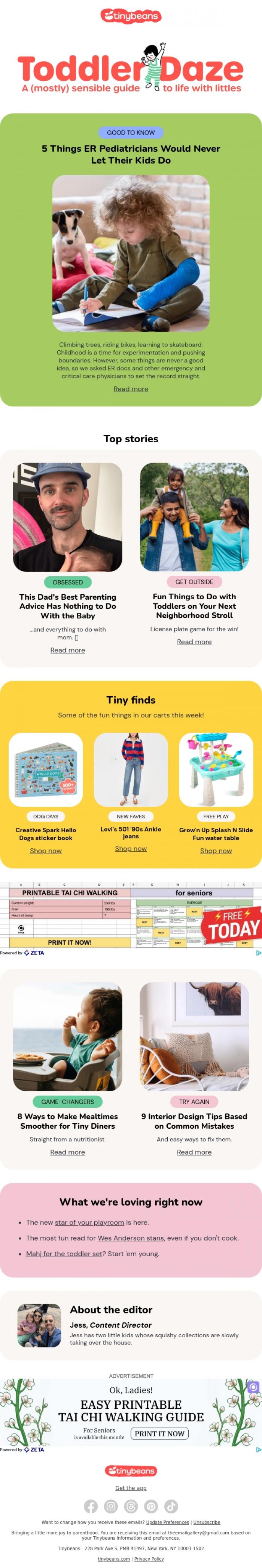 Email Design Inspiration from Jess from Tinybeans, 5 things ER pediatricians would never let their kids do