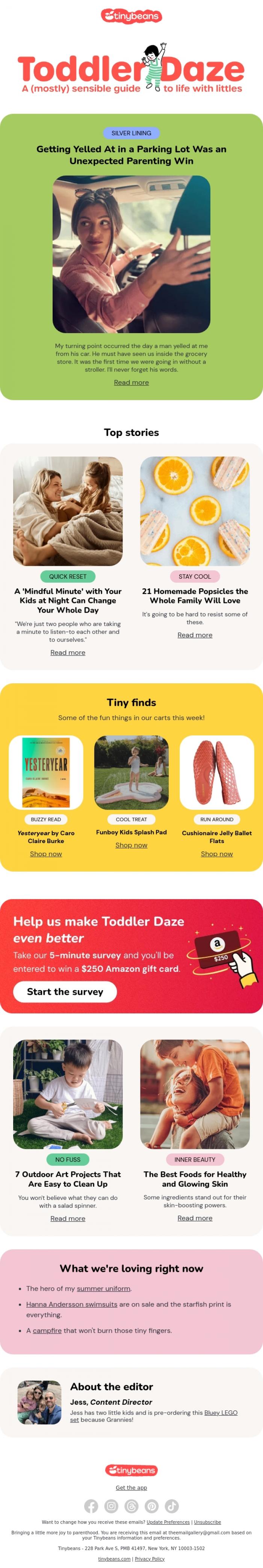 Email Design Inspiration from Jess from Tinybeans, I'll never forget the words a stranger yelled at me in a parking lot 