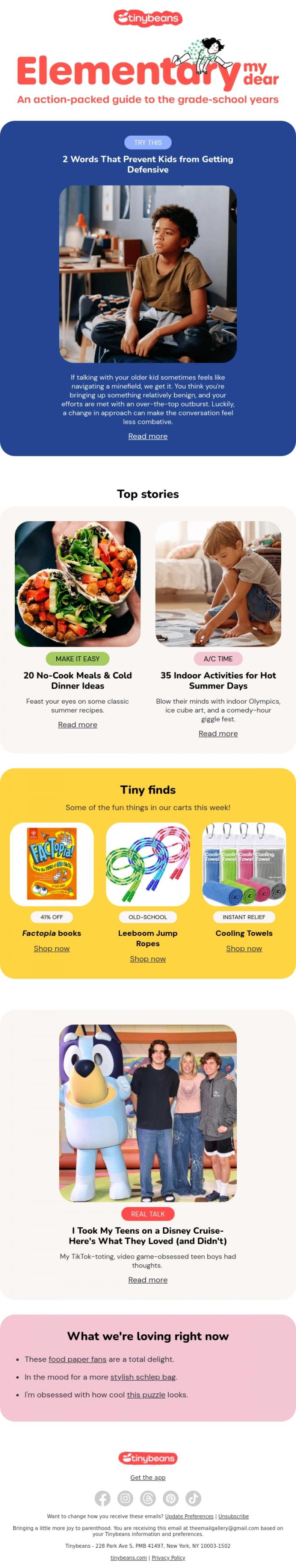 Email Design Inspiration from Jess from Tinybeans, 2 words that prevent kids from getting defensive