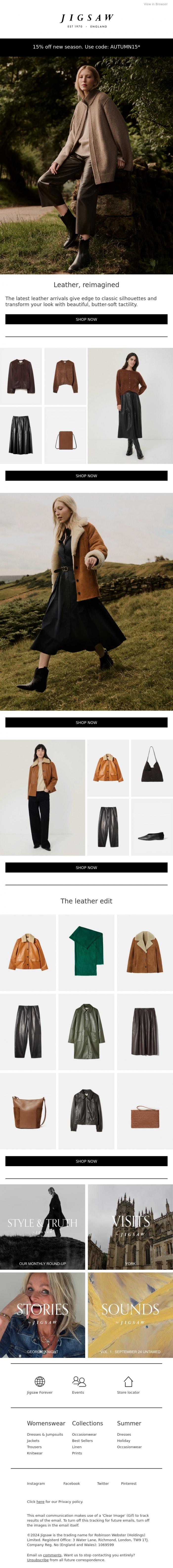 Email Design Inspiration from Jigsaw, New In | Leather, reimagined