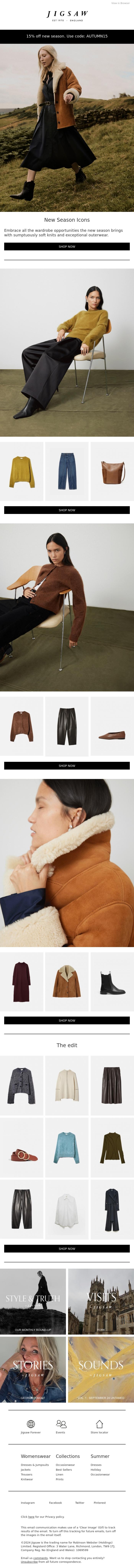 Email Design Inspiration from Jigsaw, New Season Icons