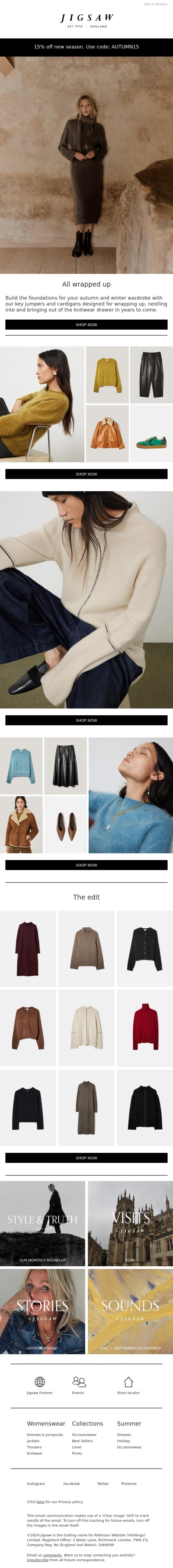 Email Design Inspiration from Jigsaw, Colder weather = cosier layers