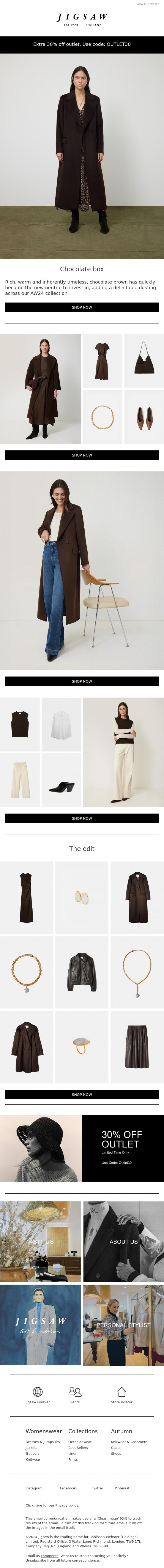 Email Design Inspiration from Jigsaw, Colour stories: Chocolate brown