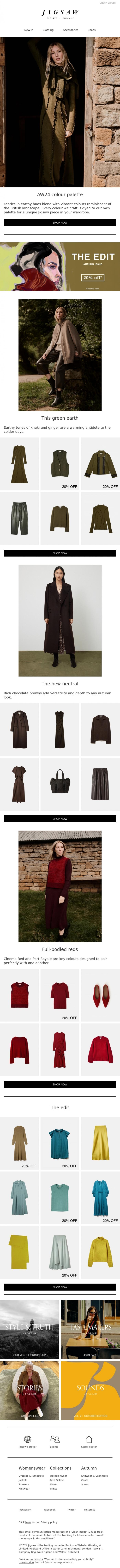 Email Design Inspiration from Jigsaw, Bespoke colours