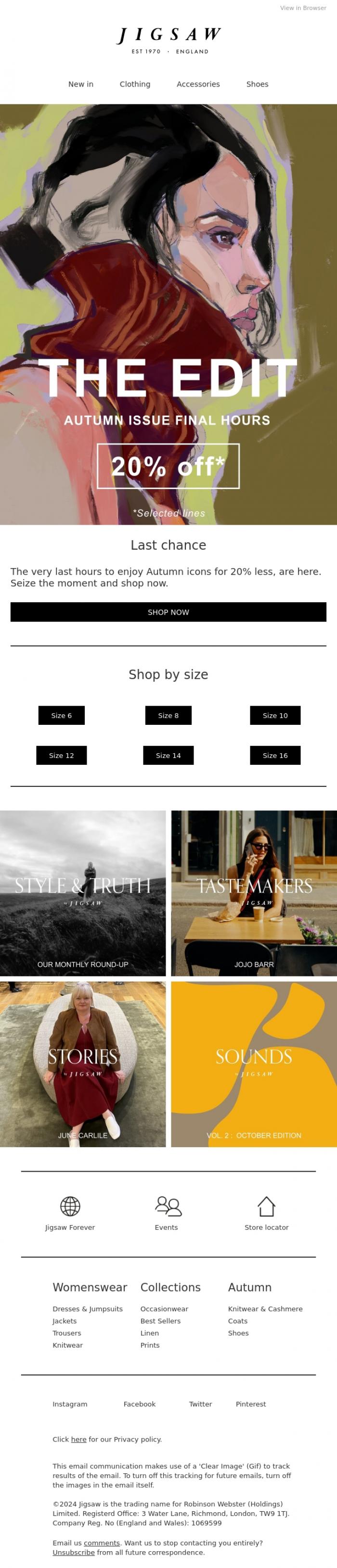 Email Design Inspiration from Jigsaw, Final moments with 20% off