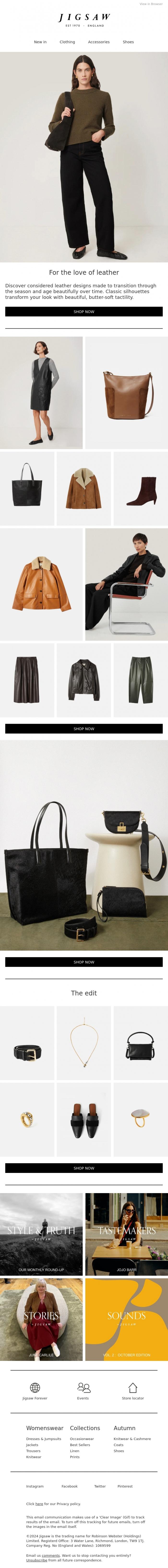 Email Design Inspiration from Jigsaw, For the love of leather