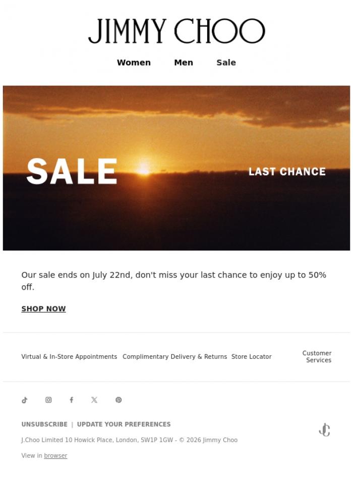 Email Design Inspiration from Jimmy Choo, Sale: Last Chance To Shop