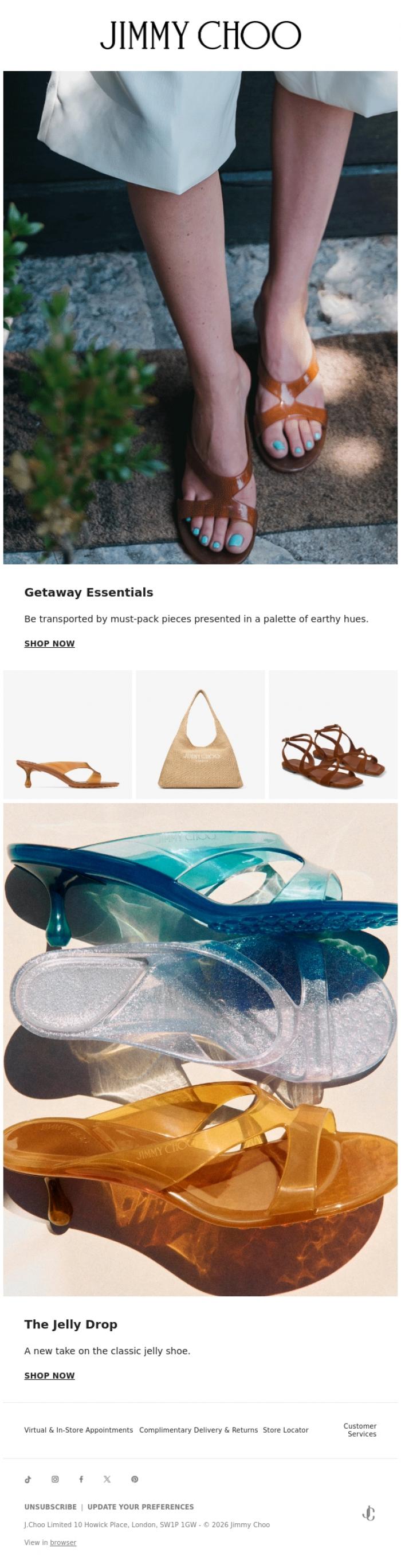 Email Design Inspiration from Jimmy Choo, Getaway Essentials