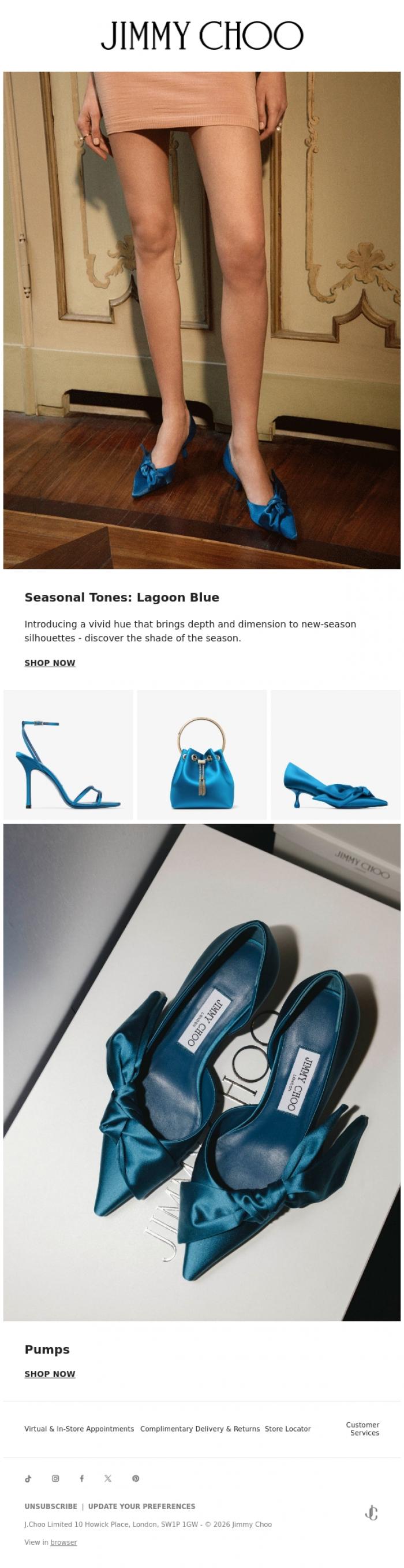 Email Design Inspiration from Jimmy Choo, Seasonal Tones: Lagoon Blue