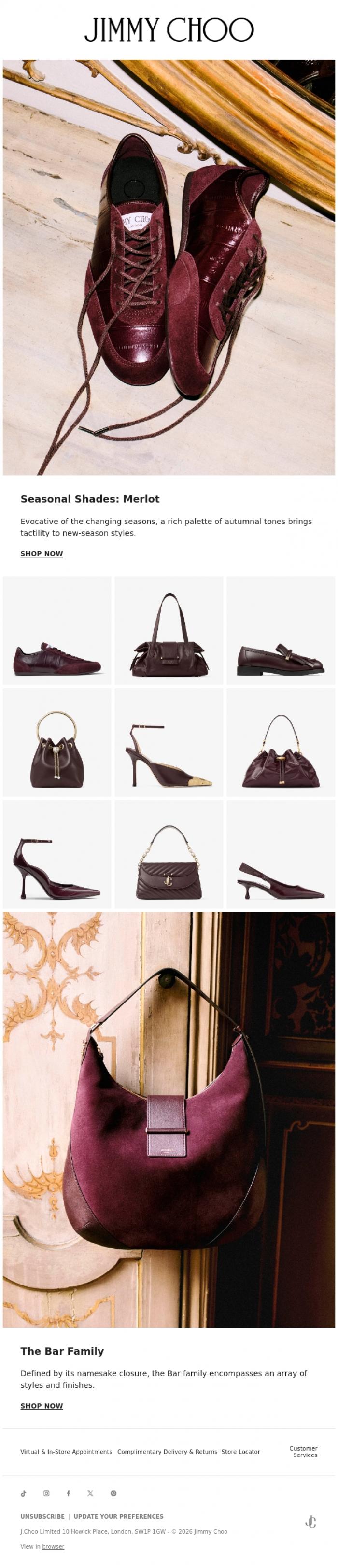 Email Design Inspiration from Jimmy Choo, Seasonal Shades: Merlot