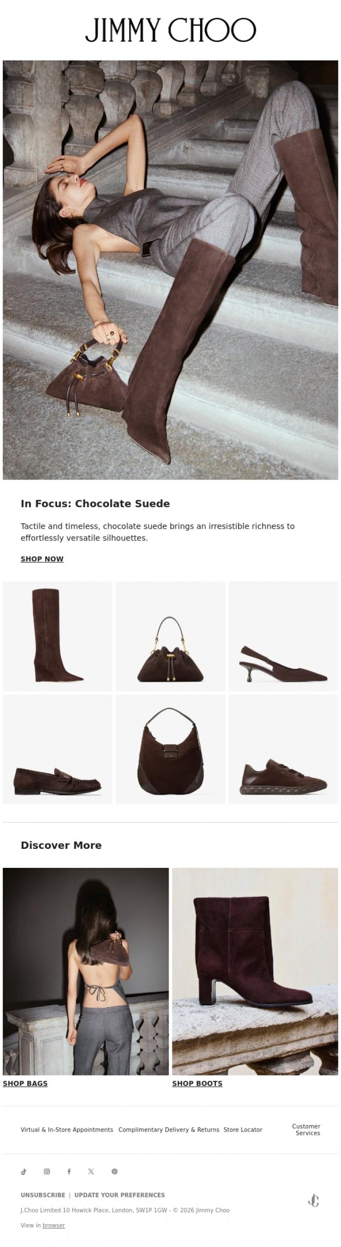 Email Design Inspiration from Jimmy Choo, In Focus: Chocolate Suede