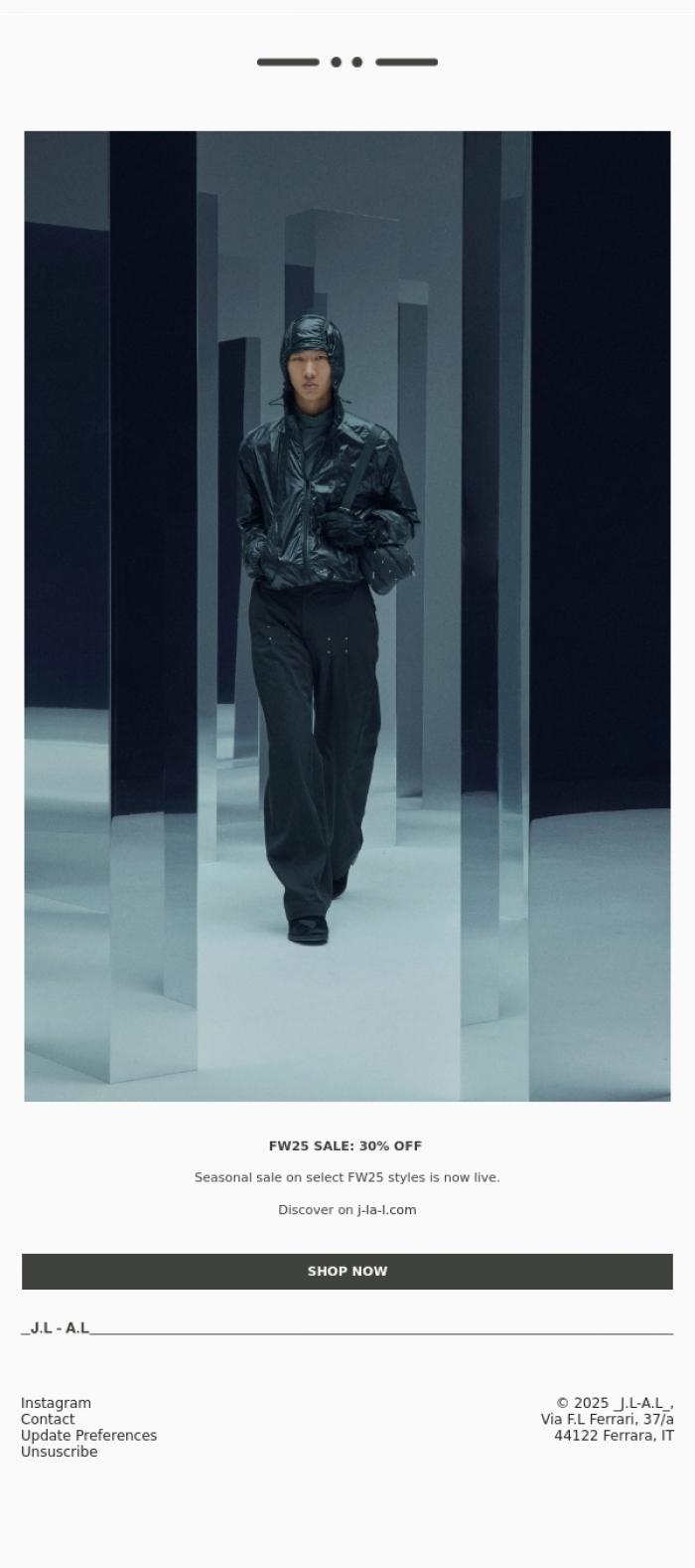 Email Design Inspiration from _J.L-A.L_, FW25 Sale: 30% off