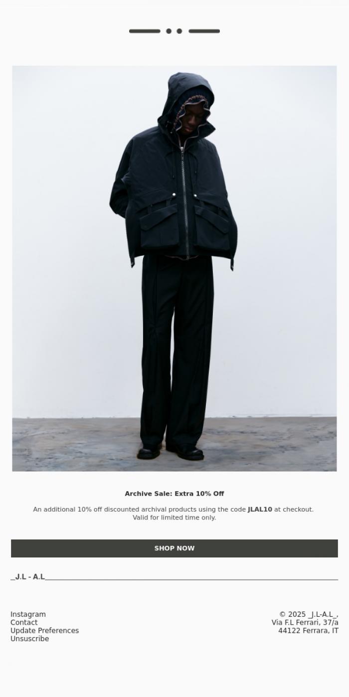 Email Design Inspiration from _J.L-A.L_, Archive Sale - Extra 10% Off