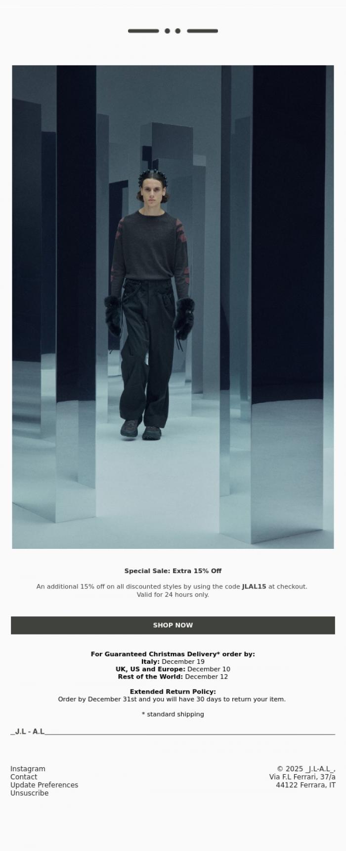 Email Design Inspiration from _J.L-A.L_, Extra 15% off Already Discounted Styles