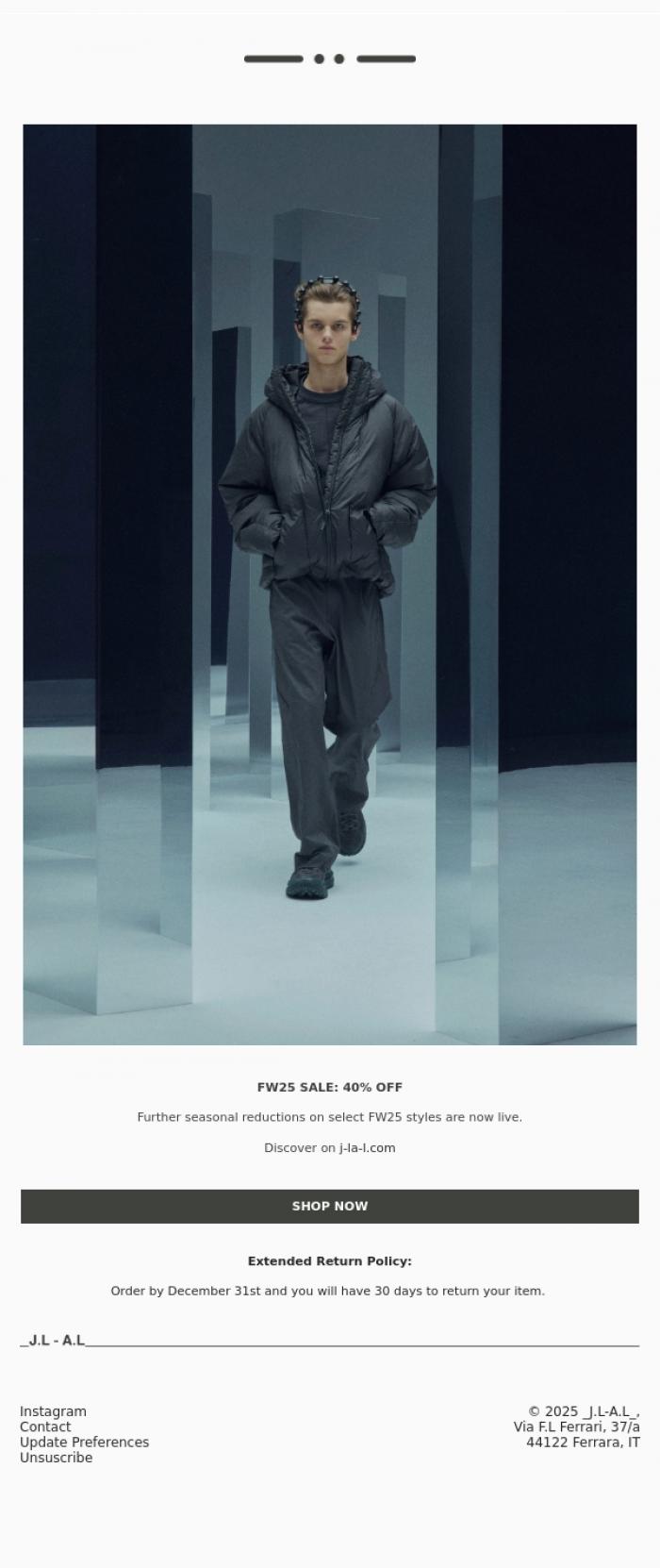 Email Design Inspiration from _J.L-A.L_, FW25 Sale: 40% off