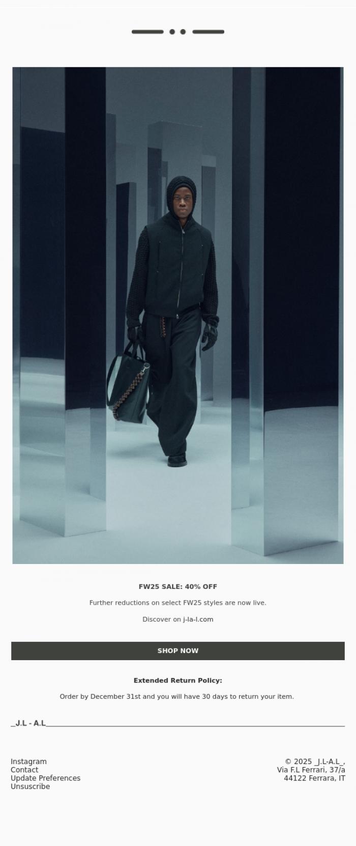 Email Design Inspiration from _J.L-A.L_, FW25 Sale: 40% off