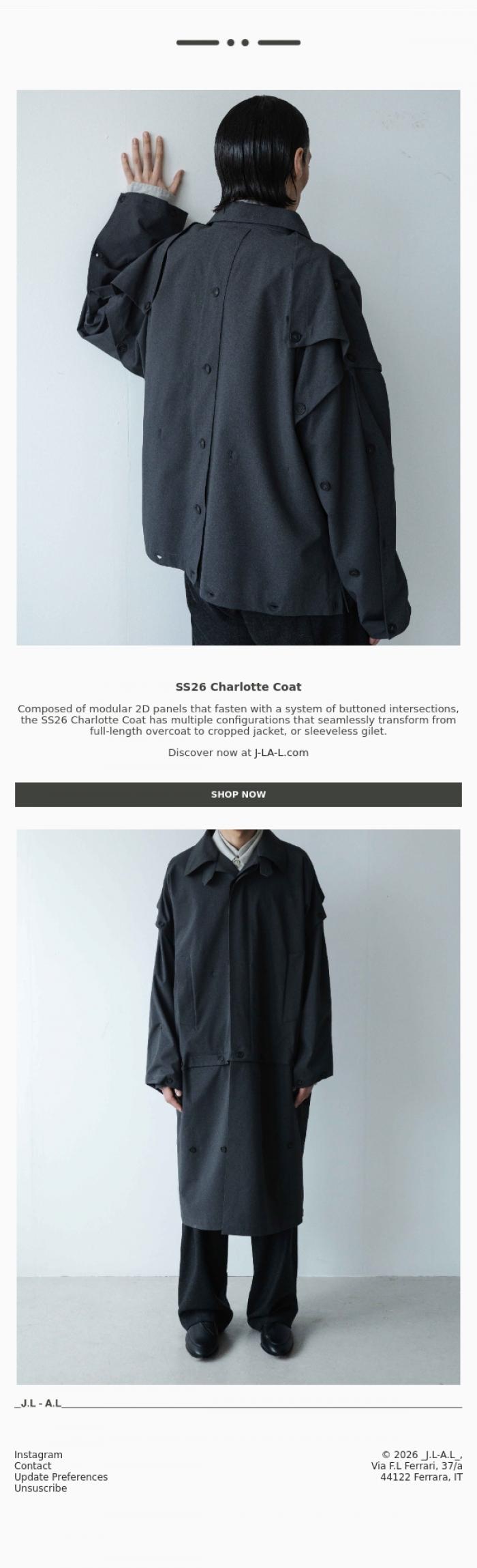 Email Design Inspiration from _J.L-A.L_, SS26 Charlotte Coat