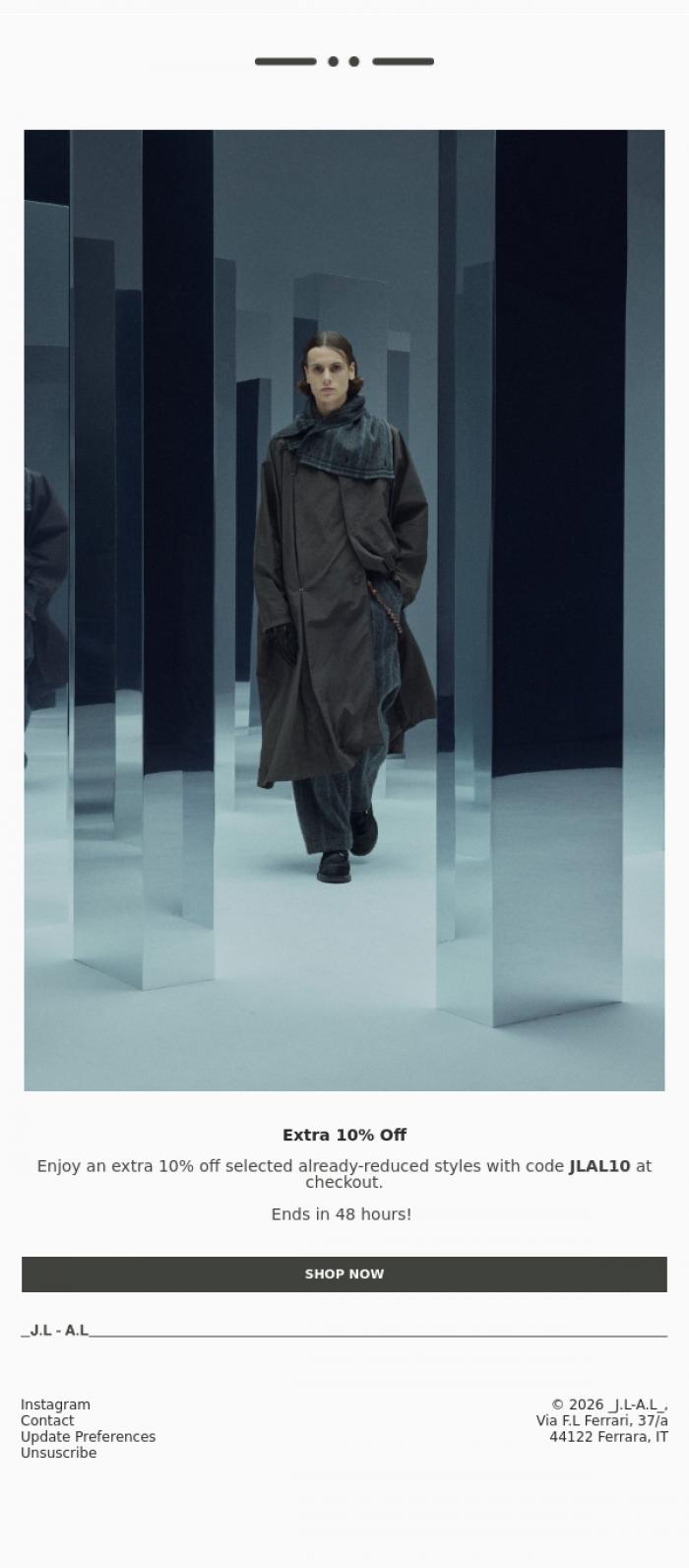 Email Design Inspiration from _J.L-A.L_, Extra 10% Off